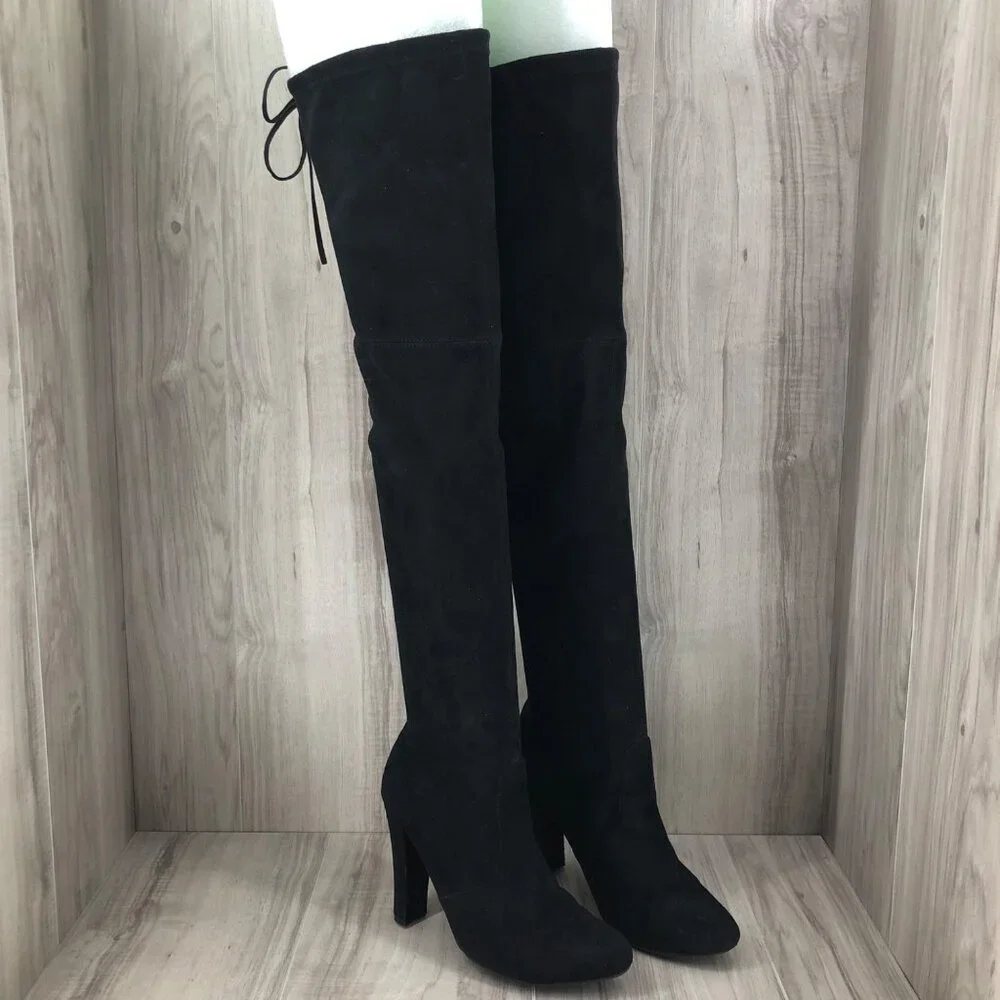 Steve Madden OTK Boots Womens 8.5M Black Faux Suede Pull On Over The Knee
